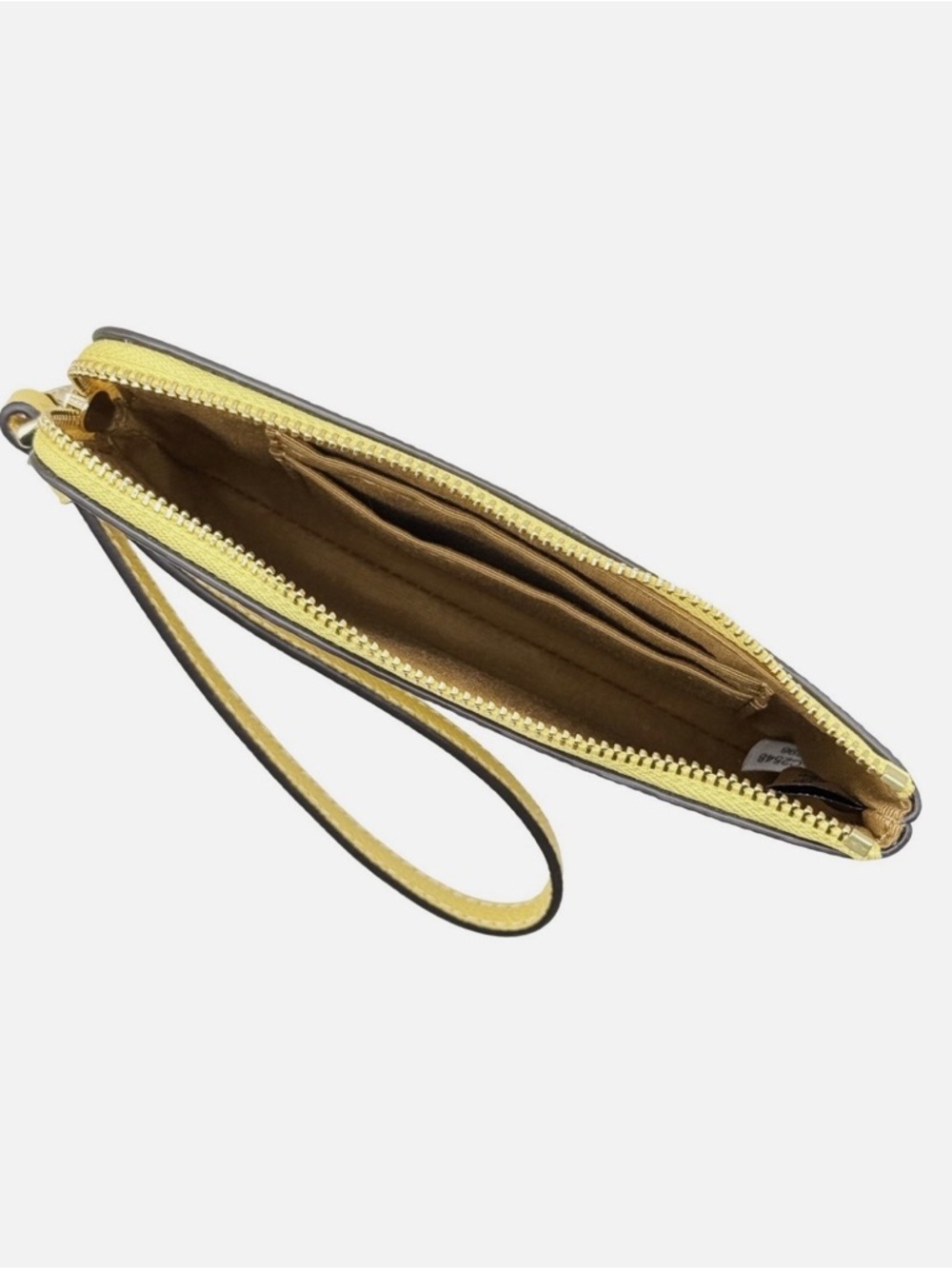COACH Small Yellow Crossgrain Leather Corner Zip Wristlet Pouch Wallet Purse - Picture 12 of 13